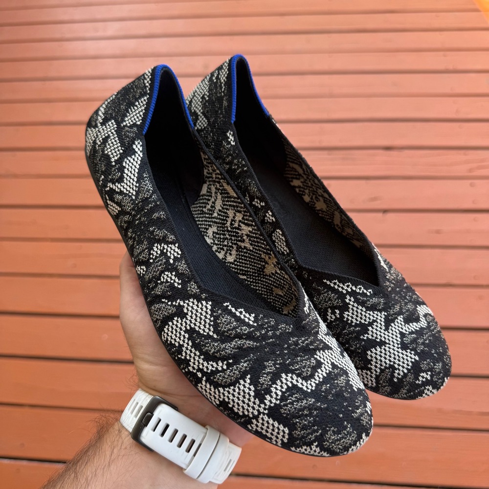 Rothys The Point Flats Black White Floral Lace Knit Pointed Toe Womens 10.5